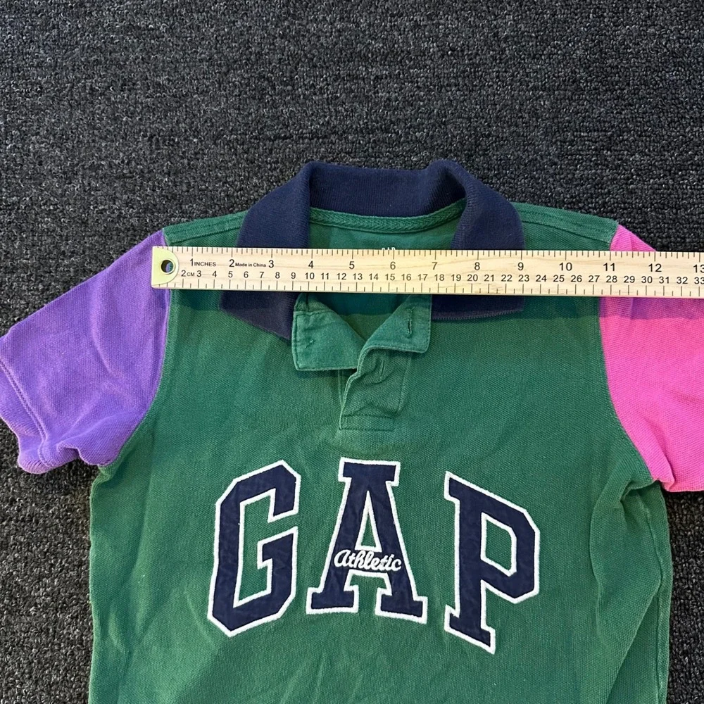 Gap Polo Shirt Boys Small 6-7 Green Colorblock Good Athletic Logo Short Sleeve